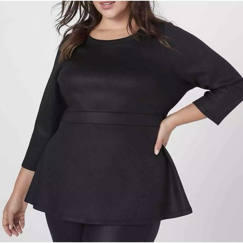NWT Lane Bryant Faux Leather Look Black Illusion Peplum Top Size 26/28
